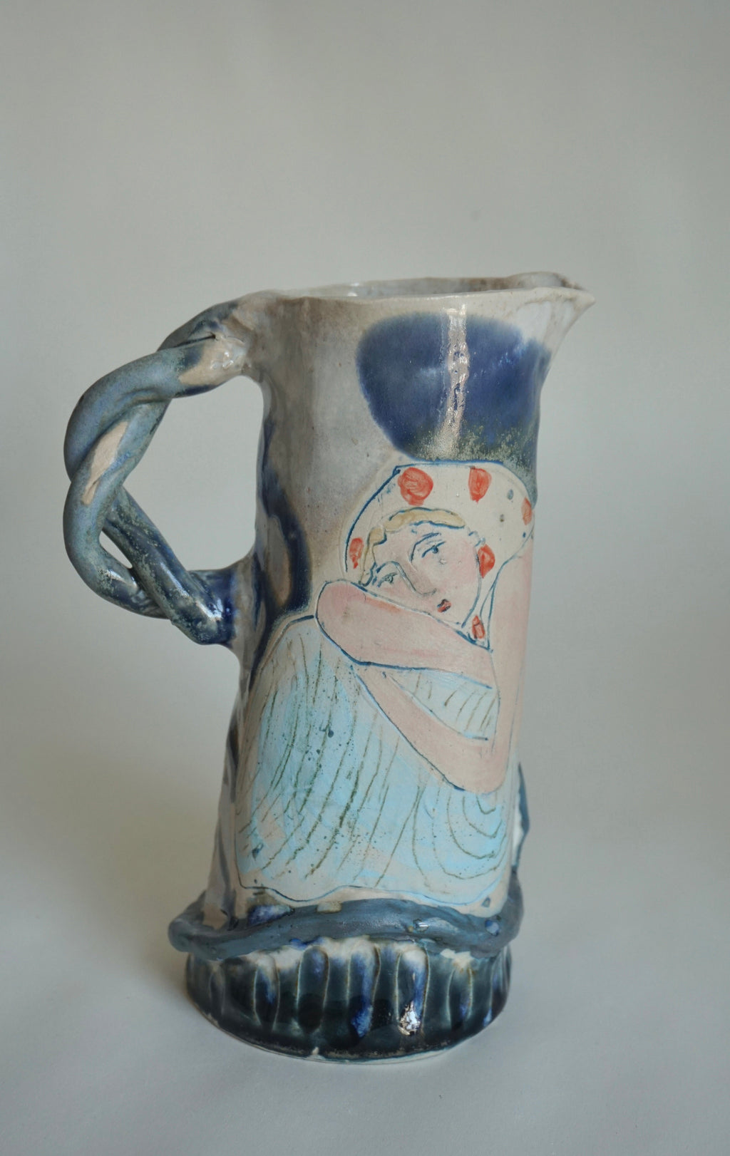 Hand-Painted Folk Muse Ceramic Jug
