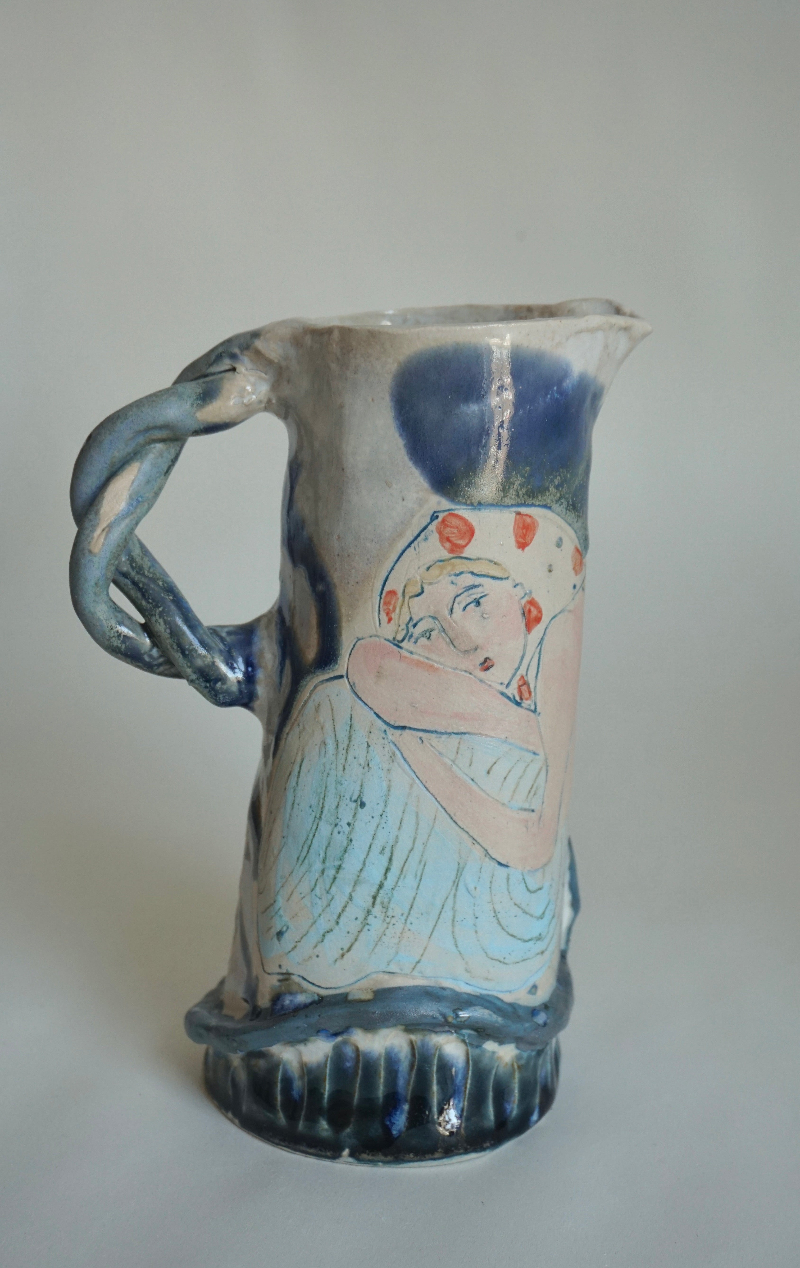 Hand-Painted Folk Muse Ceramic Jug