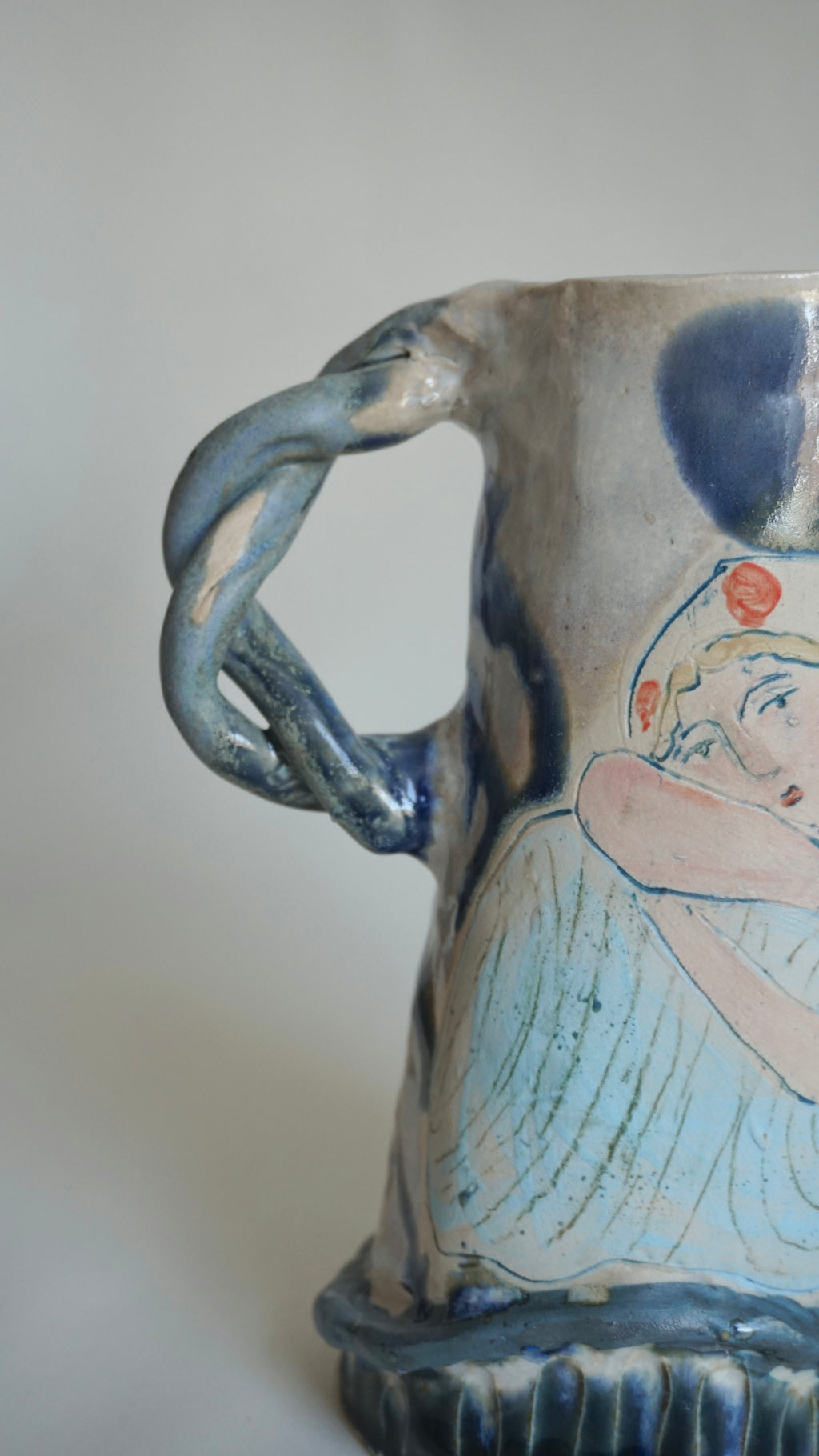 Hand-Painted Folk Muse Ceramic Jug