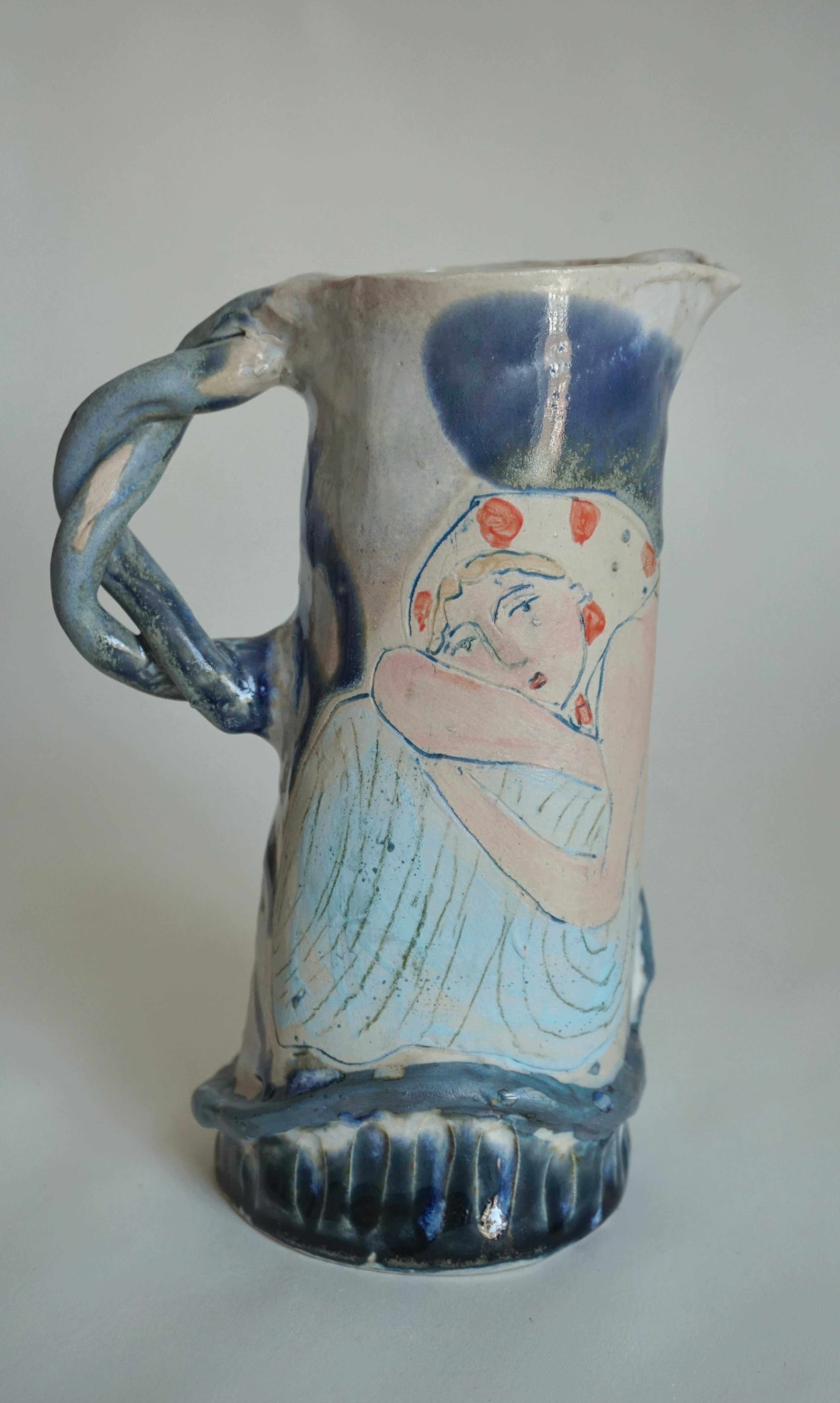 Hand-Painted Folk Muse Ceramic Jug