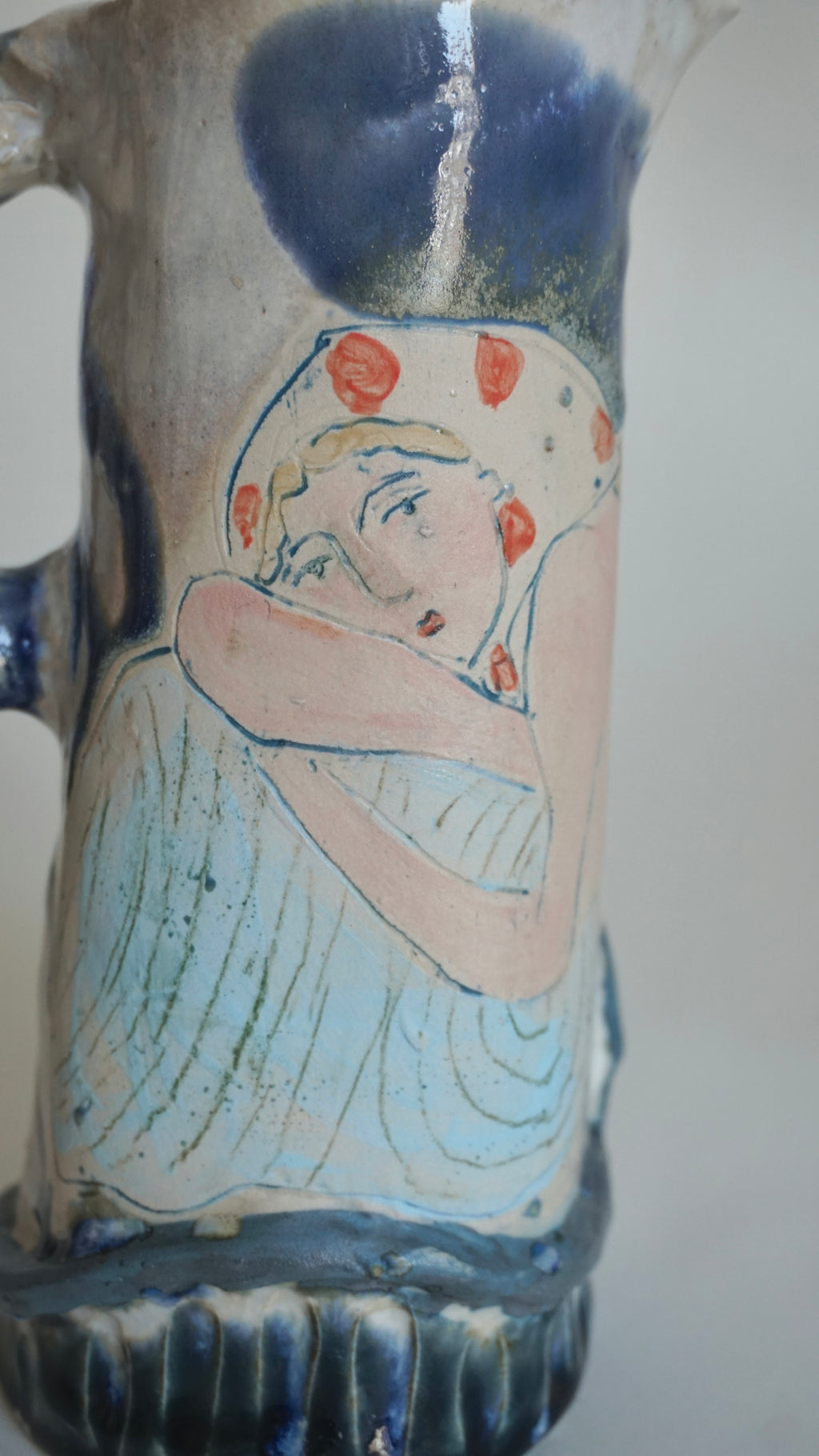 Hand-Painted Folk Muse Ceramic Jug