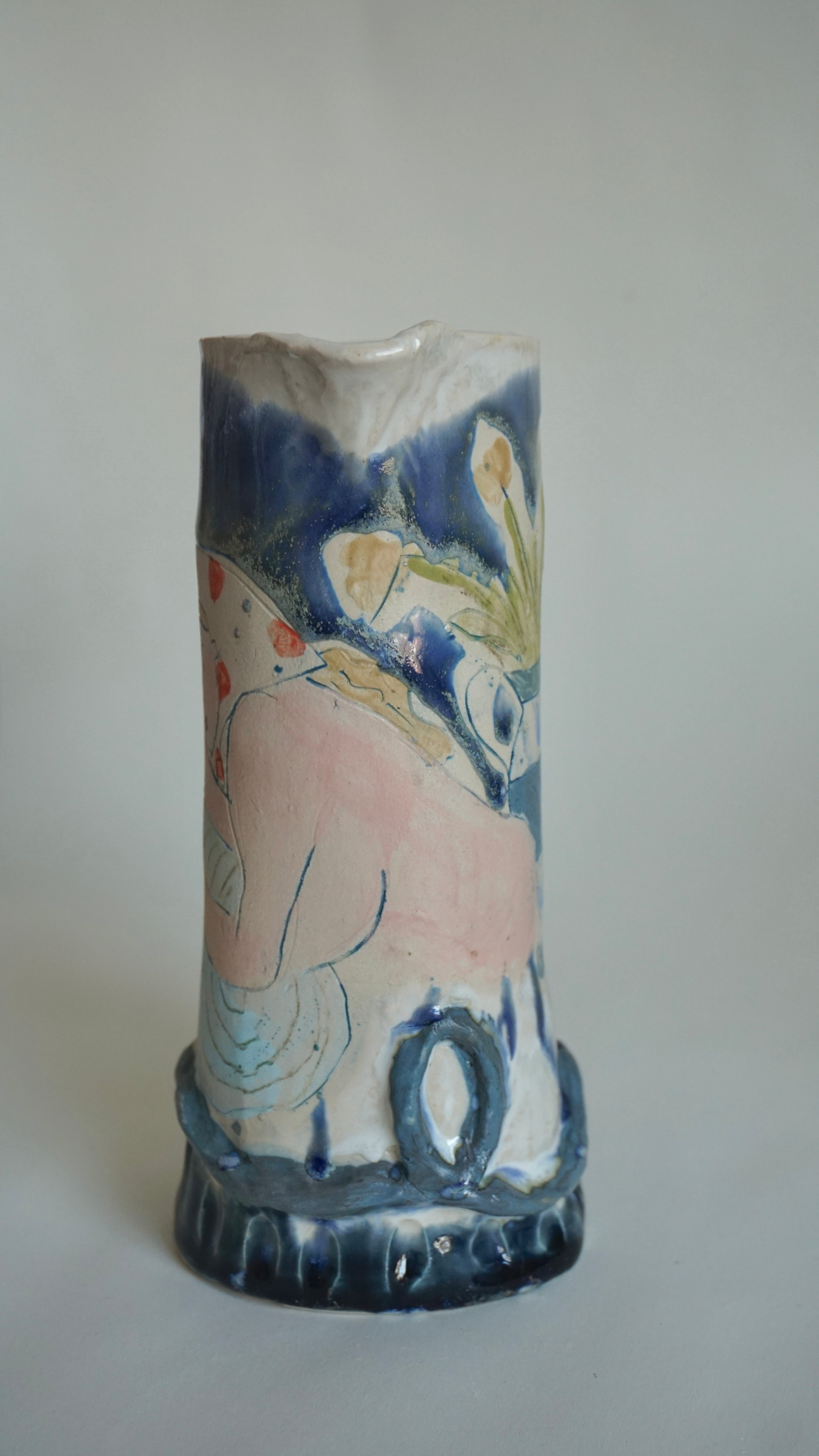Hand-Painted Folk Muse Ceramic Jug
