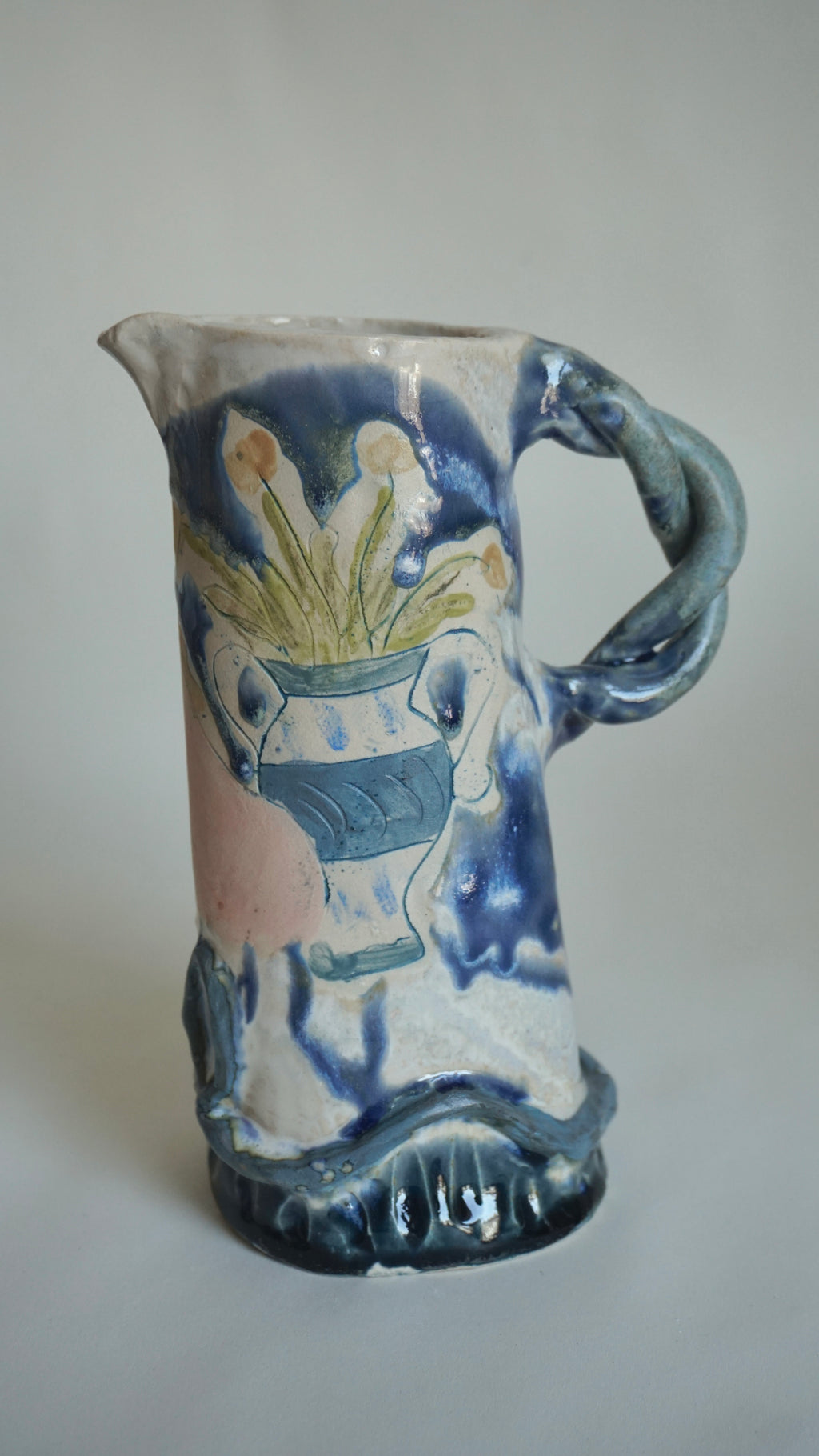 Hand-Painted Folk Muse Ceramic Jug