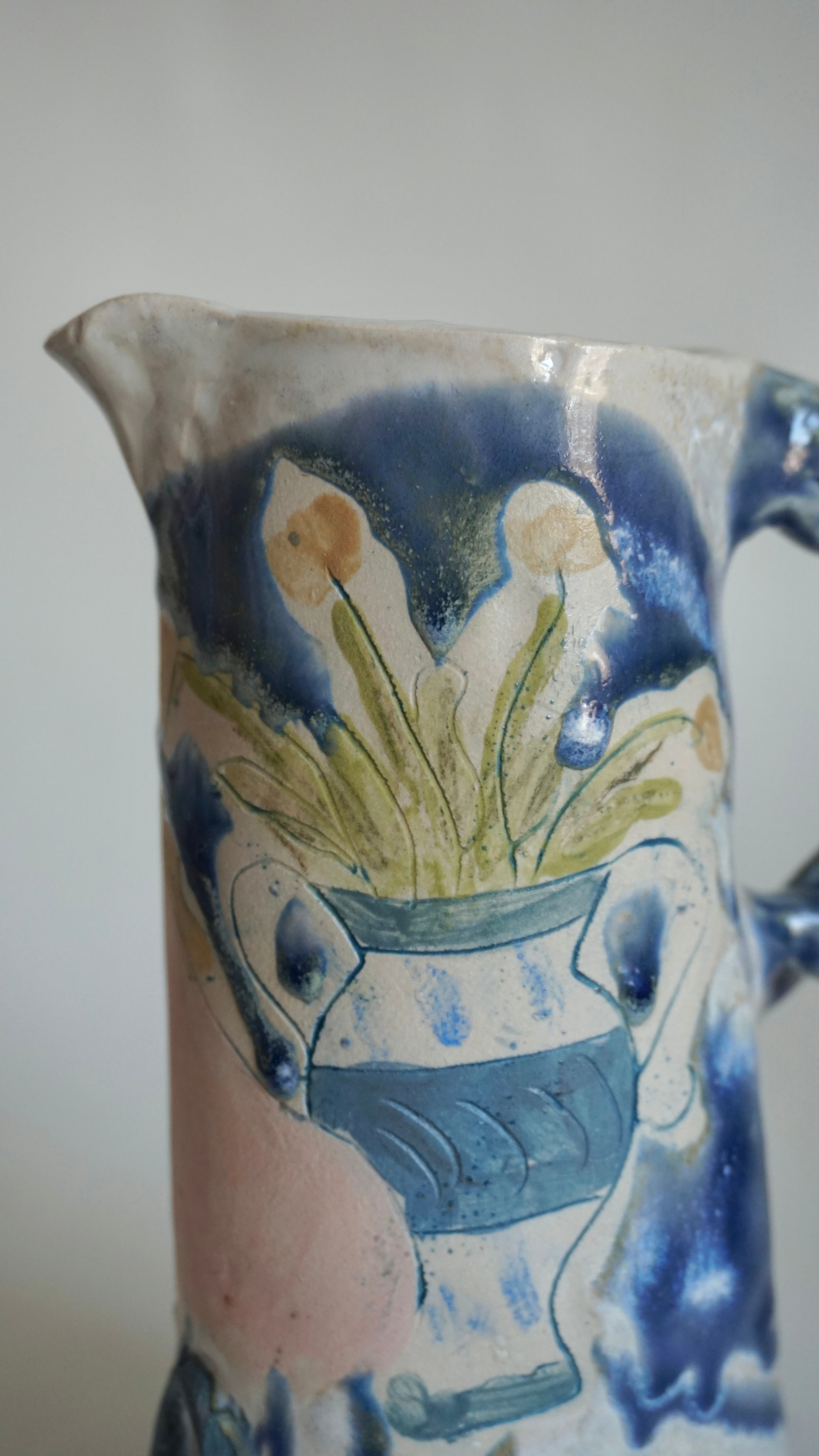Hand-Painted Folk Muse Ceramic Jug