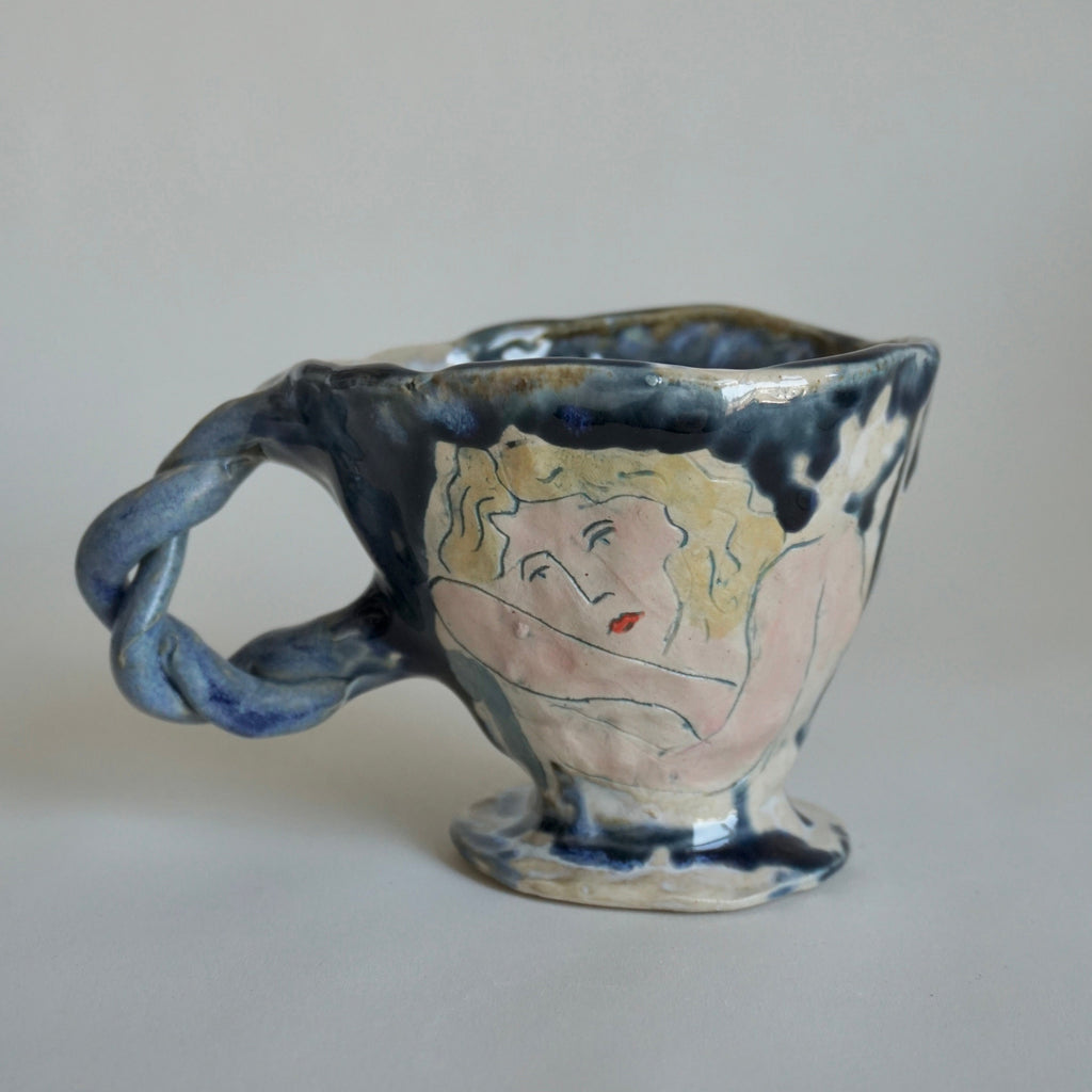 Handmade Ceramic Mug with Twisted Handle