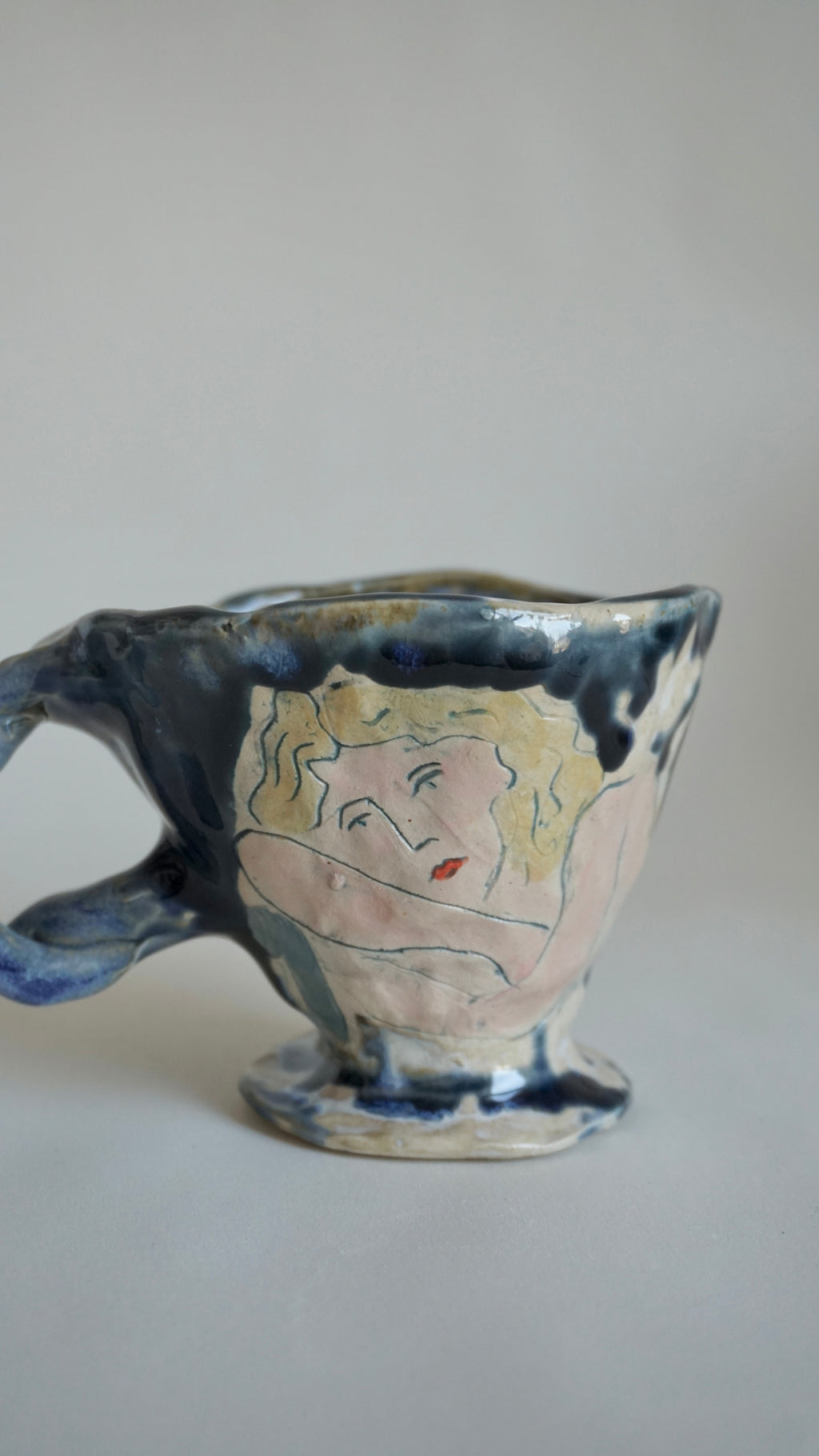 Handmade Ceramic Mug with Twisted Handle