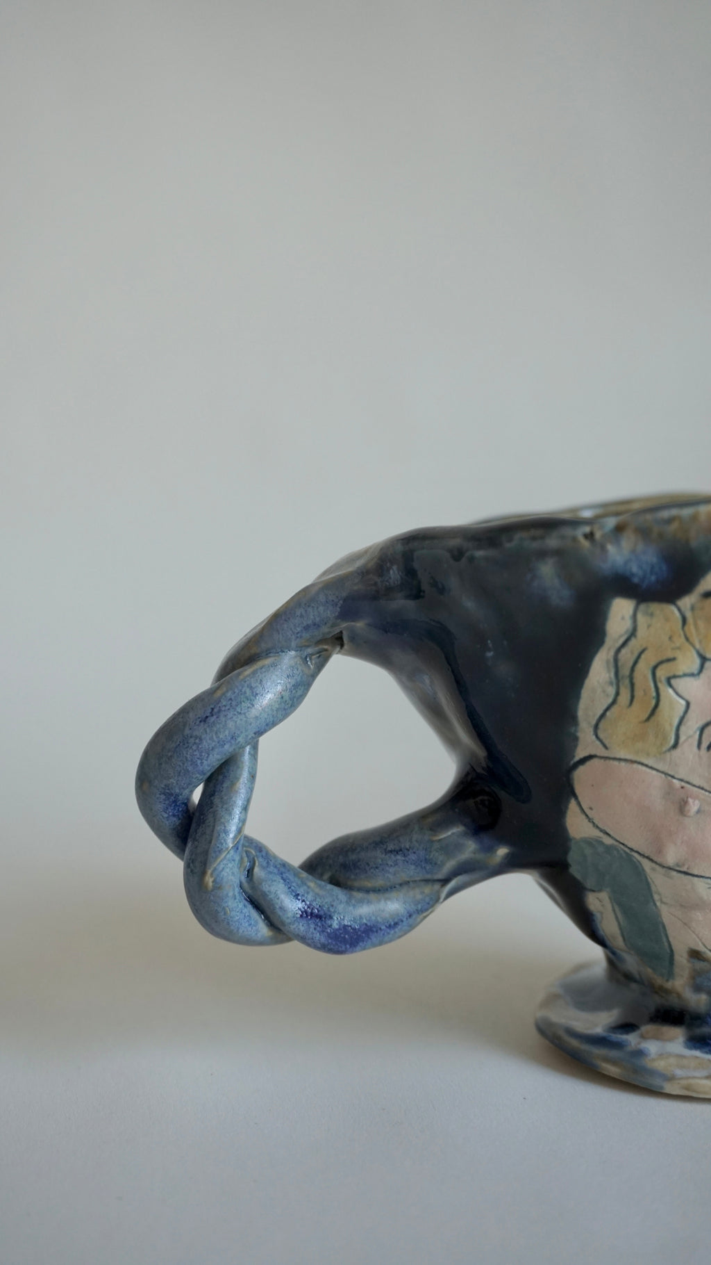 Handmade Ceramic Mug with Twisted Handle