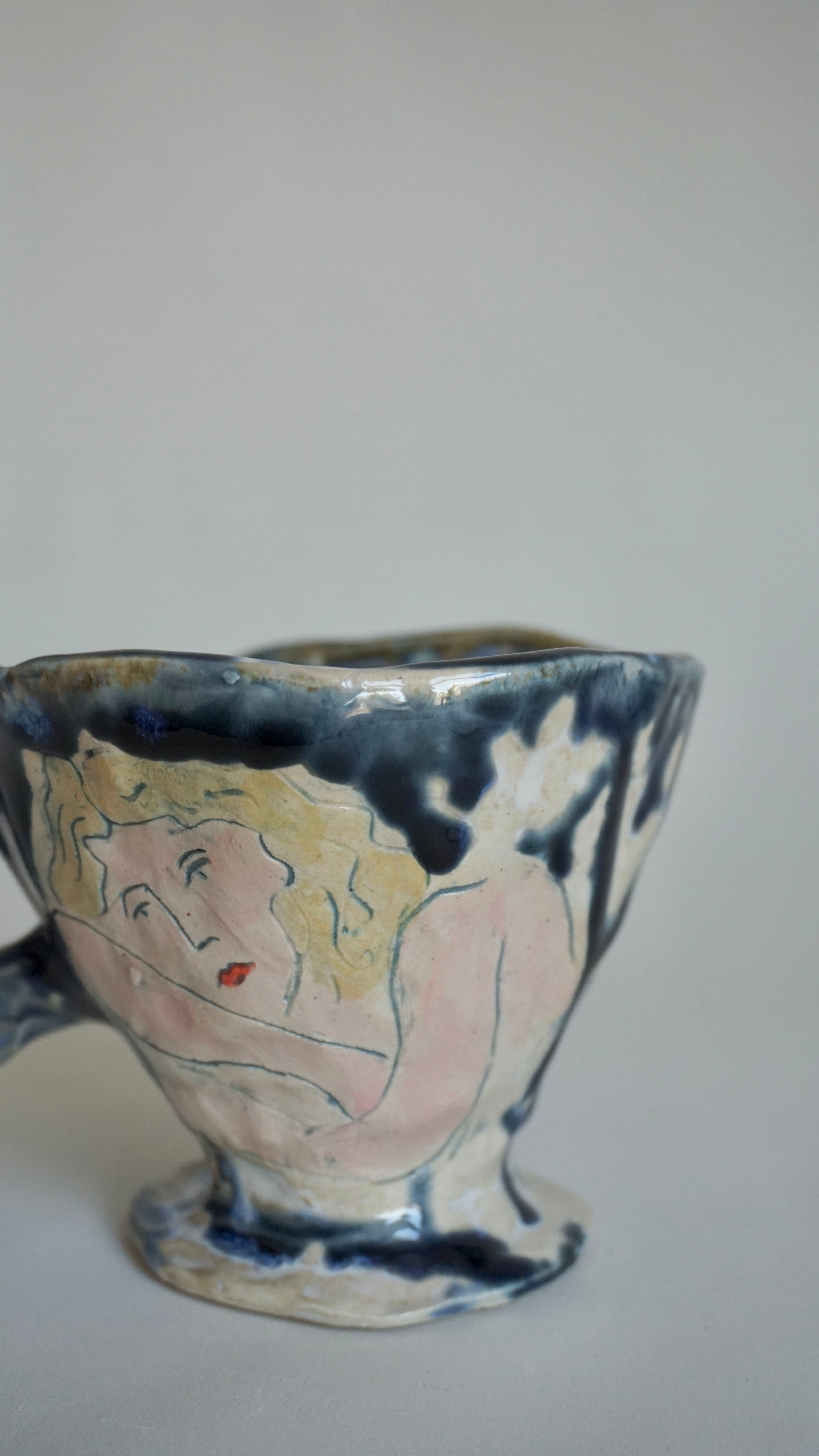 Handmade Ceramic Mug with Twisted Handle