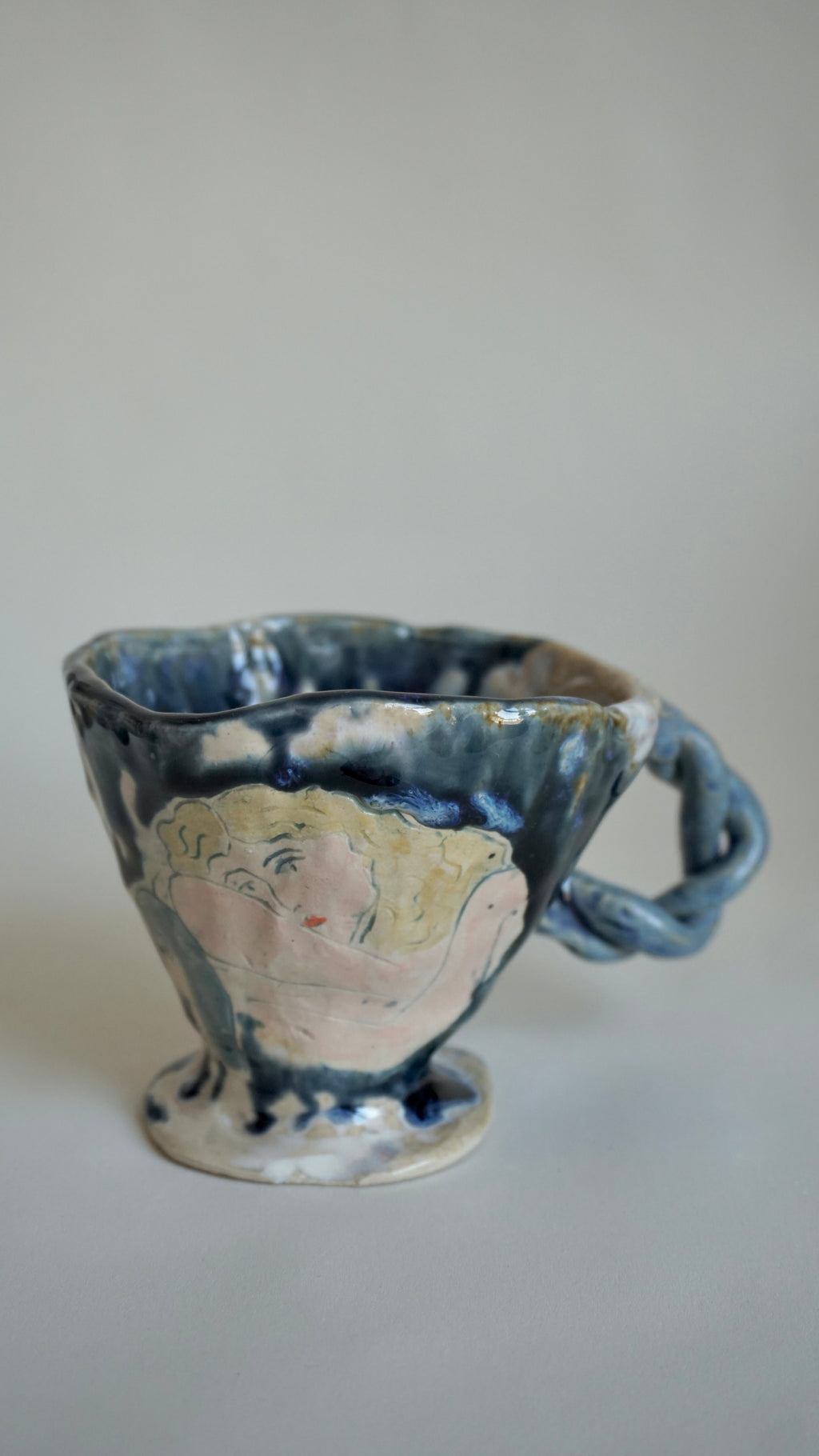 Handmade Ceramic Mug with Twisted Handle