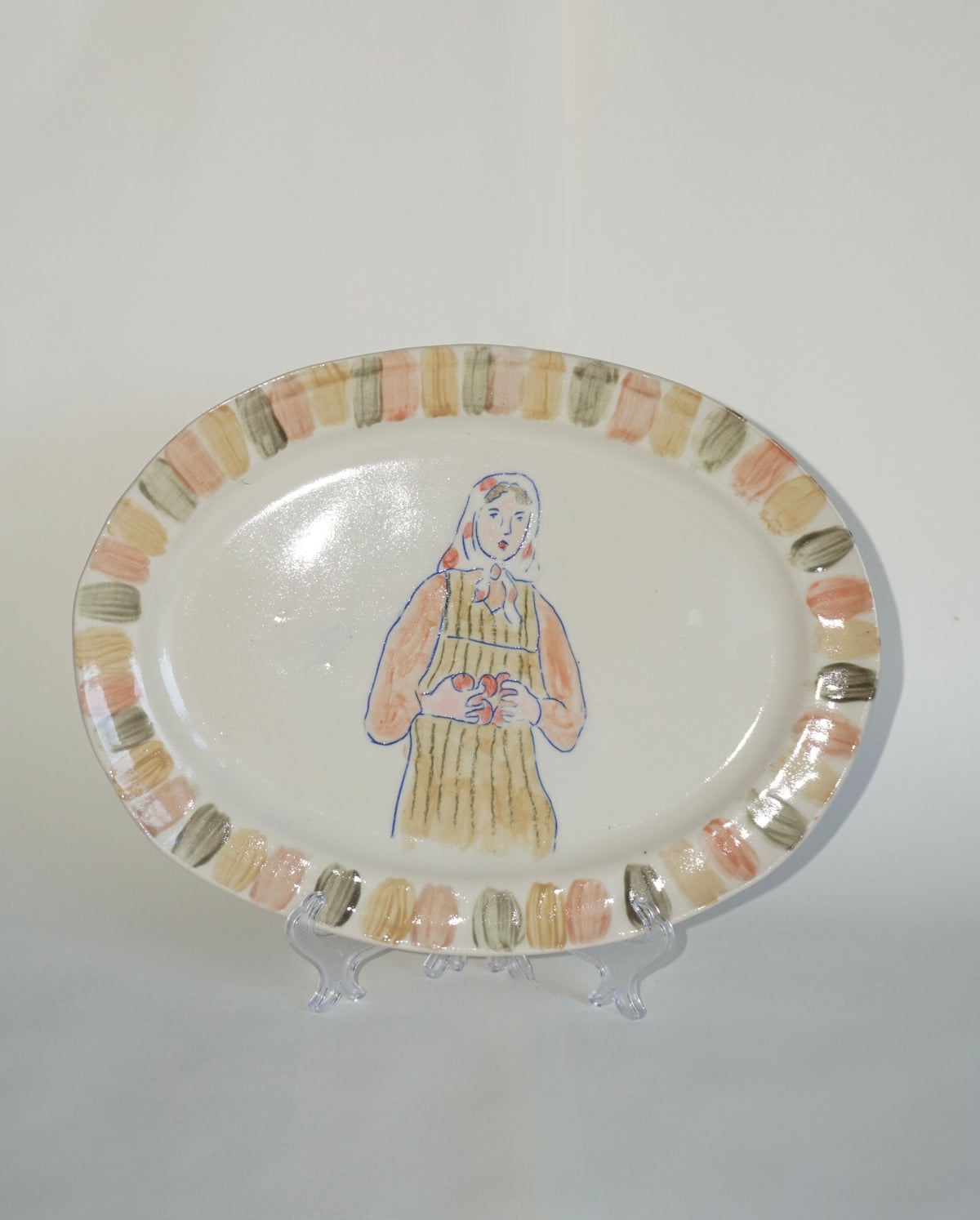 Babushka with Fruit- Hand built platter