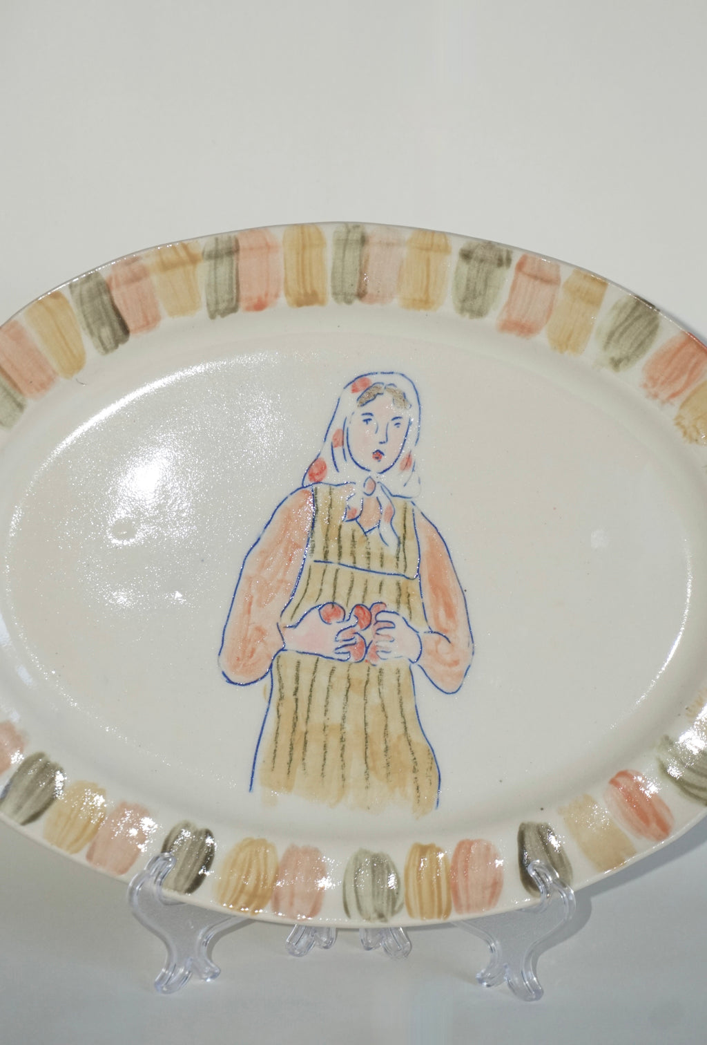 Babushka with Fruit- Hand built platter