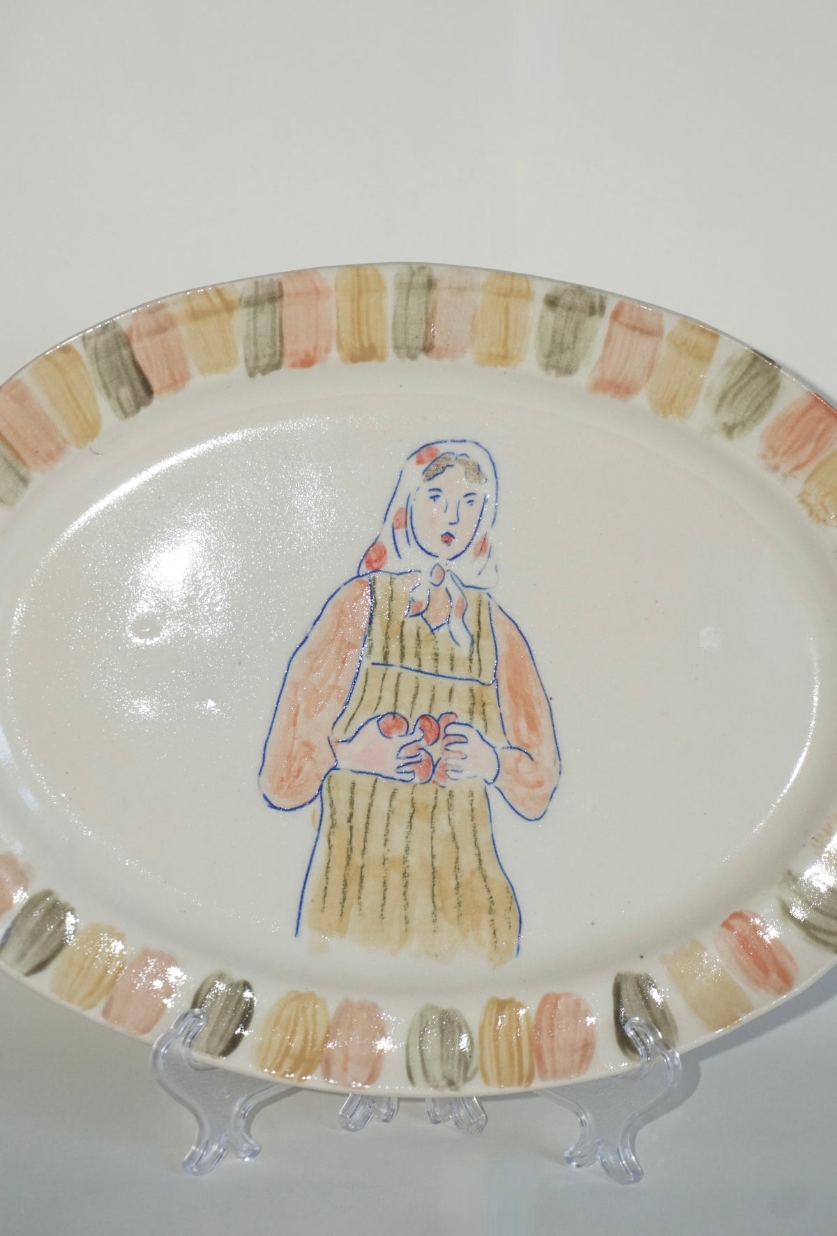 Babushka with Fruit- Hand built platter