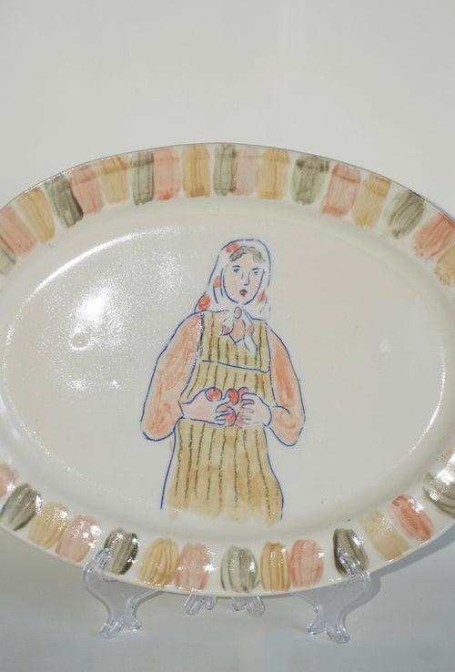Babushka with Fruit- Hand built platter