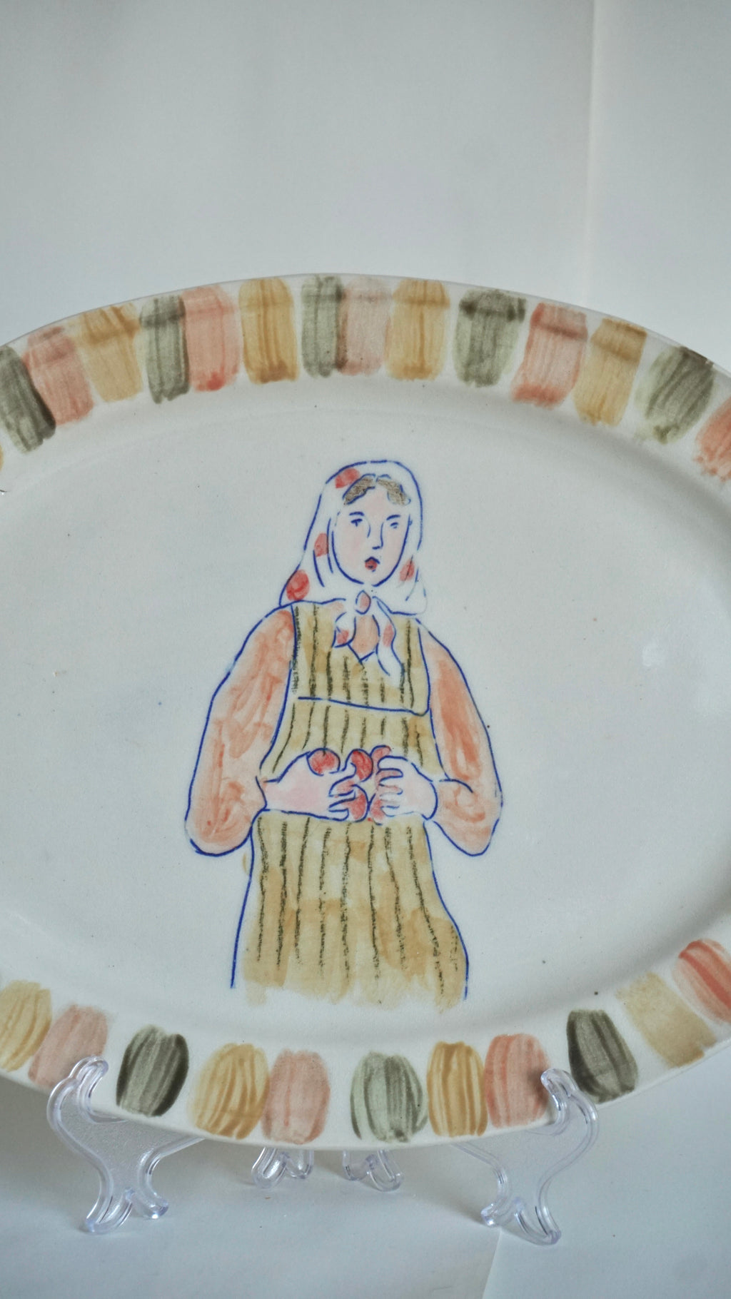 Babushka with Fruit- Hand built platter