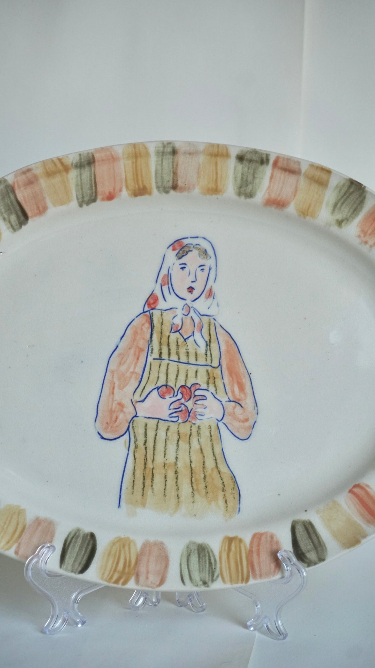 Babushka with Fruit- Hand built platter